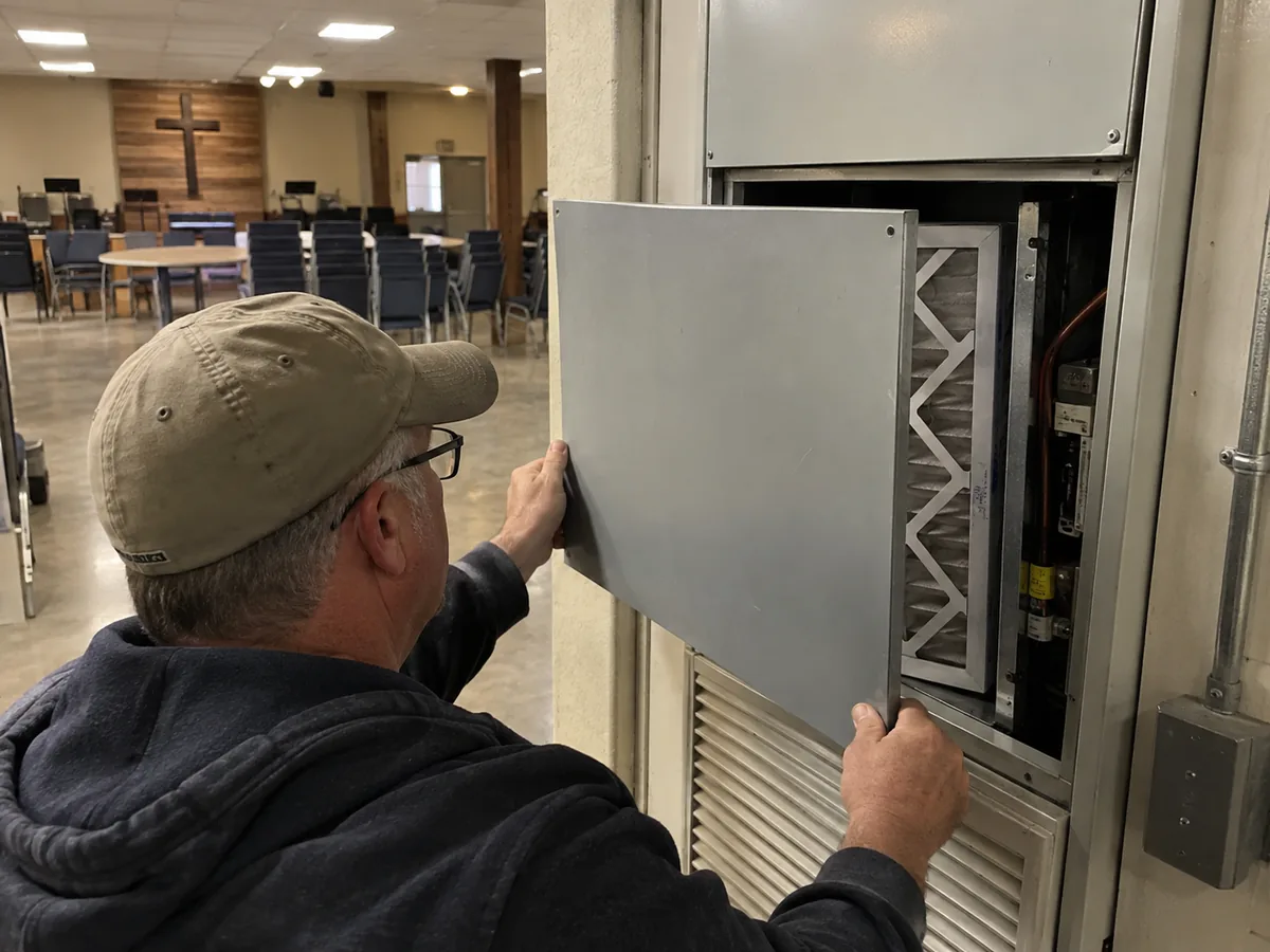 Access to a building air filter for maintenance