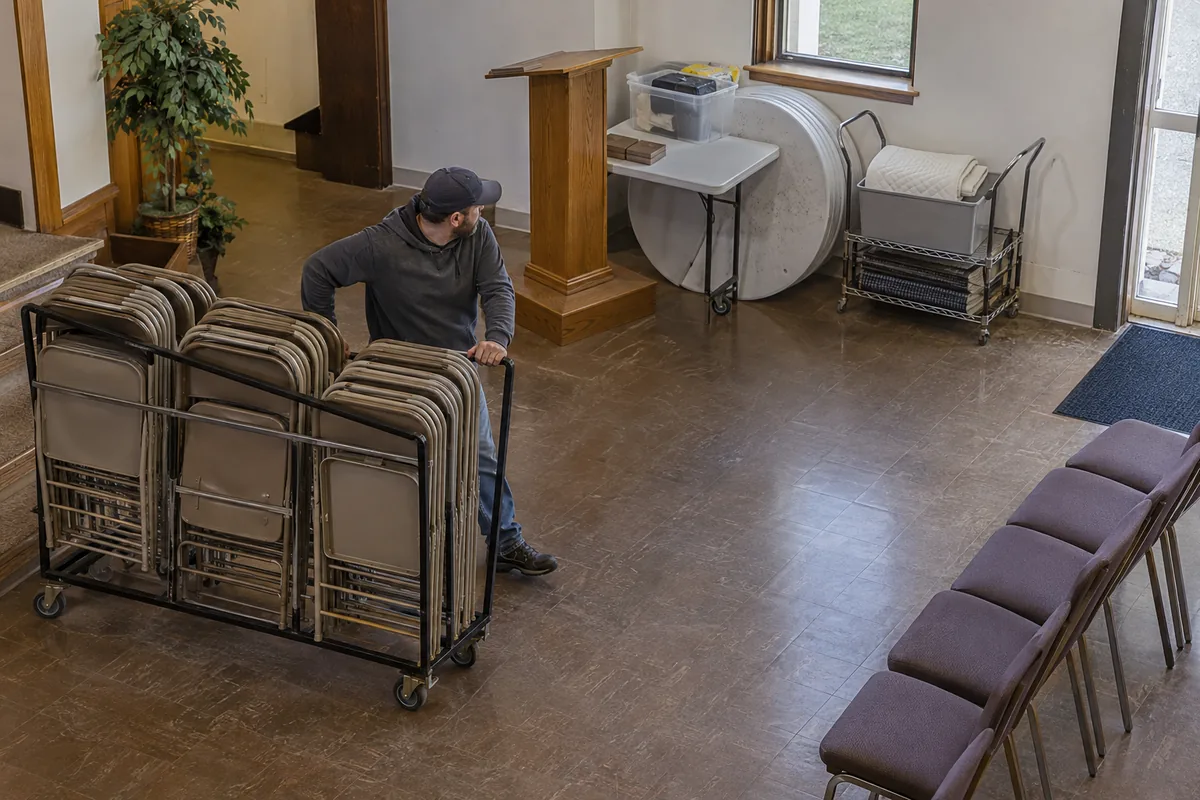 Chair storage supporting room changeovers