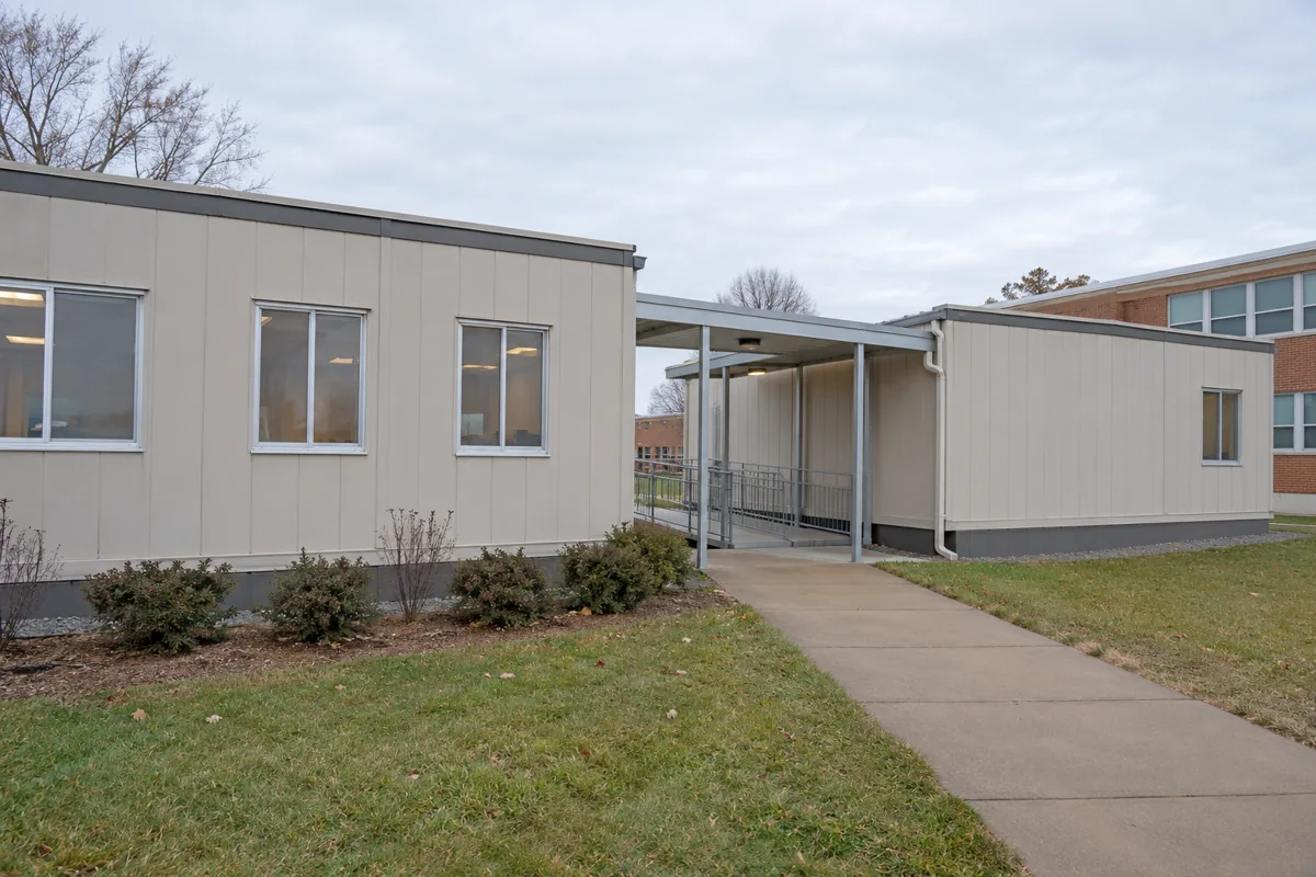 Two modular classroom units with a weather-protected connector