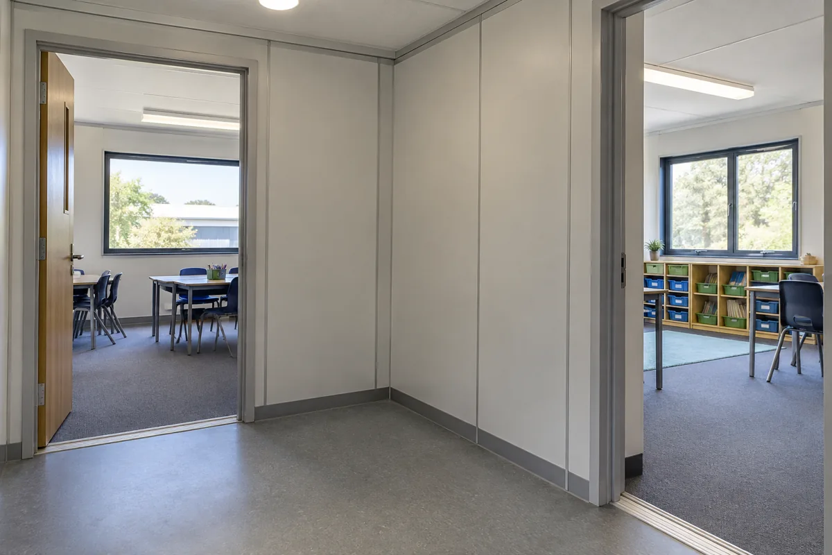 Interior passage joining two classroom rooms