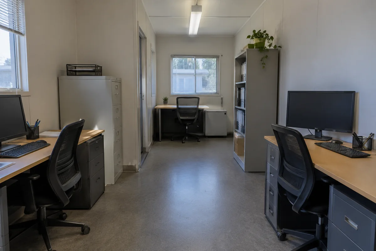 Modular office interior with work zones and clear circulation