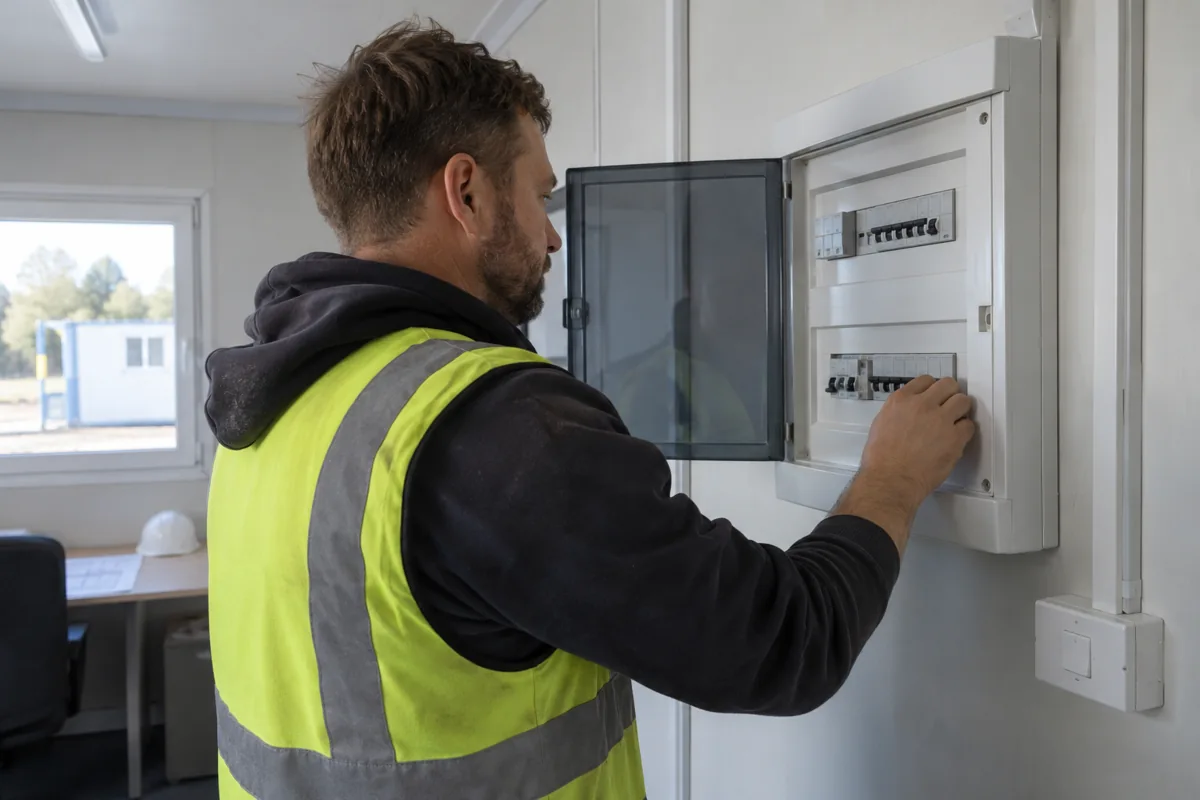 Electrical distribution panel inside a modular office
