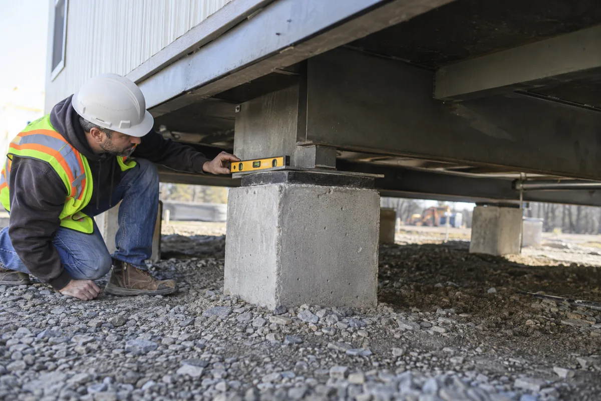 Foundation supports beneath a modular office