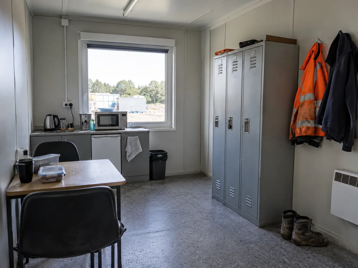 Practical break area inside a modular jobsite office