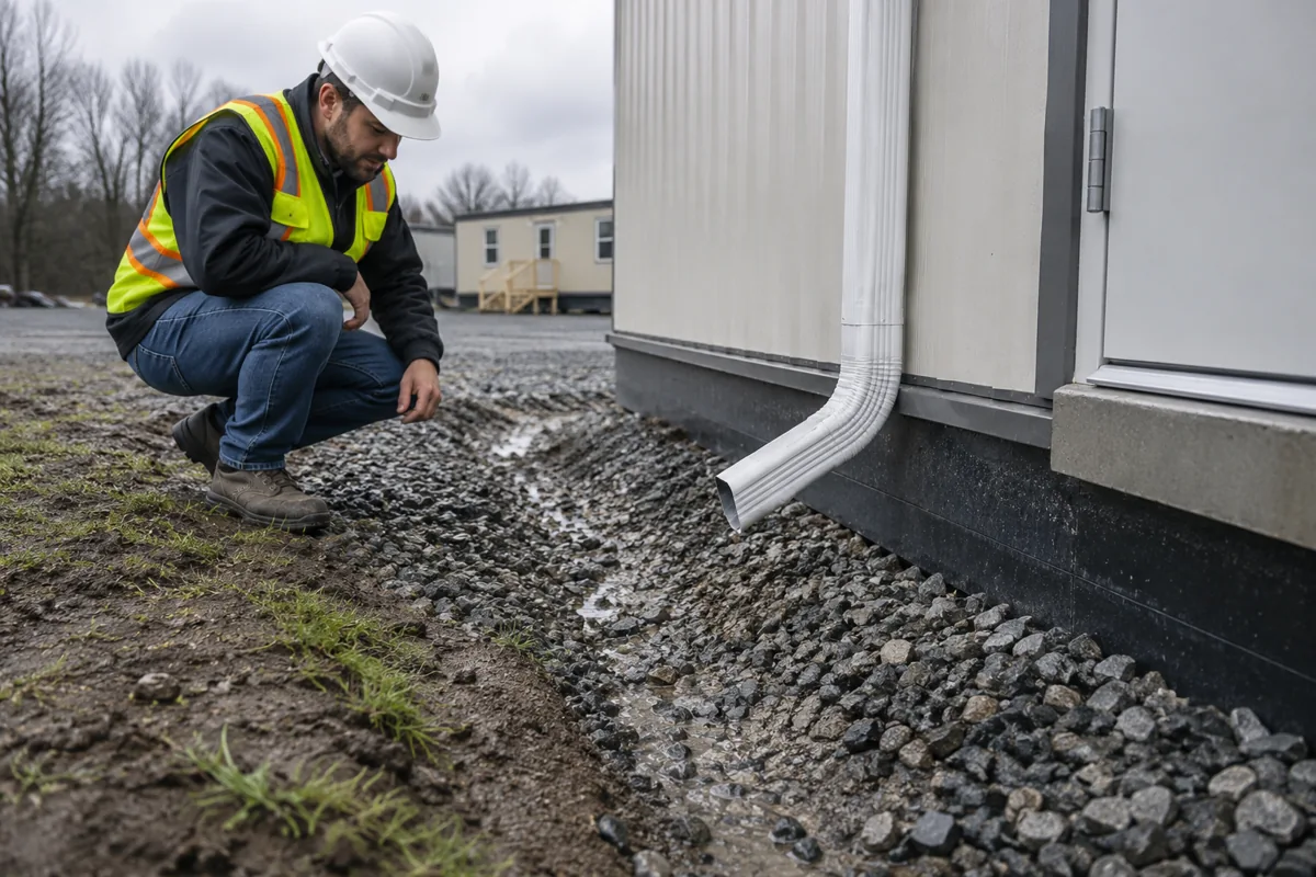 Drainage grading beside a modular office