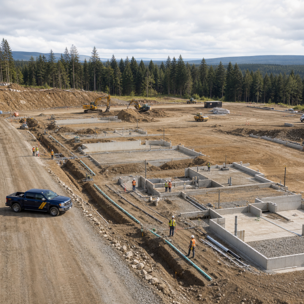 Foundations utilities and access prepared for a modular building