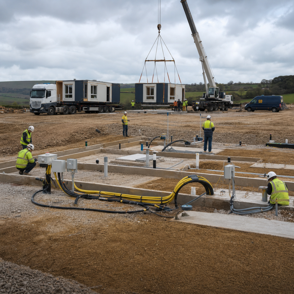 Parallel modular factory delivery and site preparation work