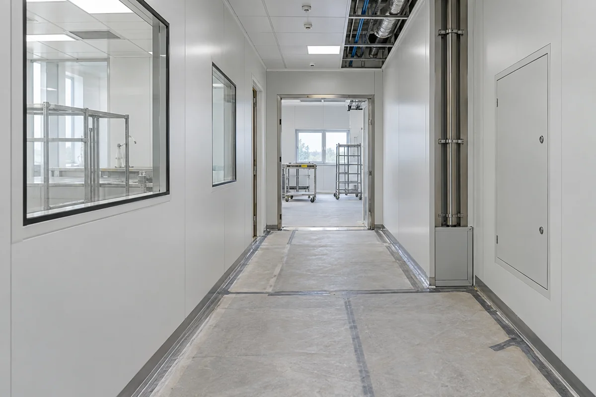 A modular controlled-environment enclosure with a service-access corridor