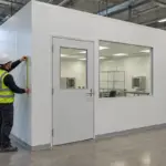 A modular controlled-environment enclosure inside an industrial facility