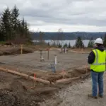 Prepared modular building site with pad, utility stub-outs, survey stakes and delivery access